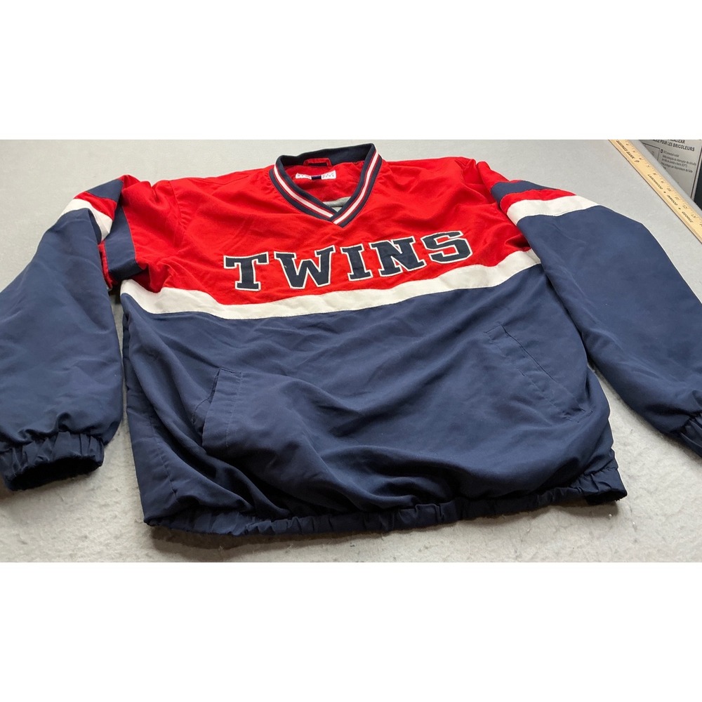 MLB Minnesota Twins Windbreaker Pullover Embroidered Logo Navy Red‎ XL